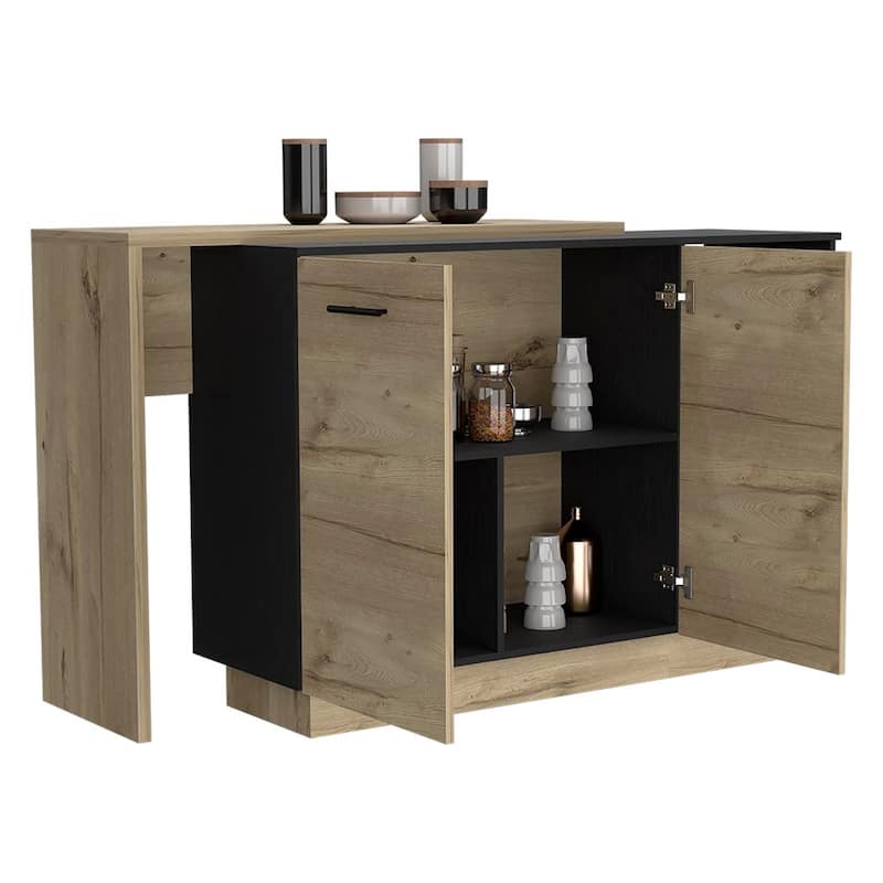 Kitchen Island, Two External Shelves, Double Door Cabinets, Three Shelves