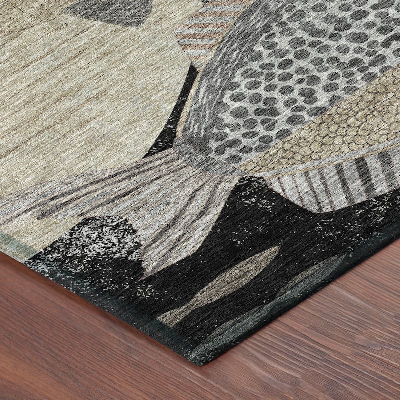 Machine Washable Indoor/ Outdoor Modern Fish Chantille Rug