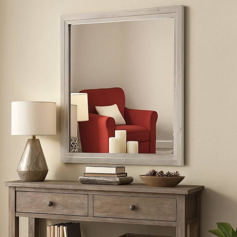 Miot Dresser Mirror, 39 Inch Square Wood Frame, White Wash - White Wash