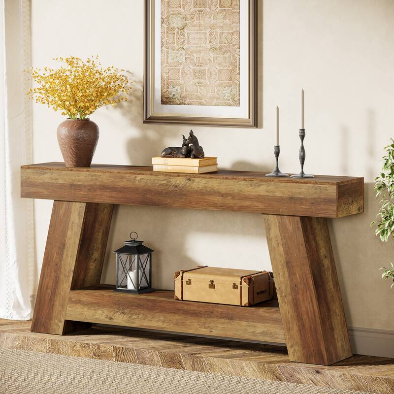 70.9-Inch Farmhouse Console Table, Wooden Sofa Table for Living Room