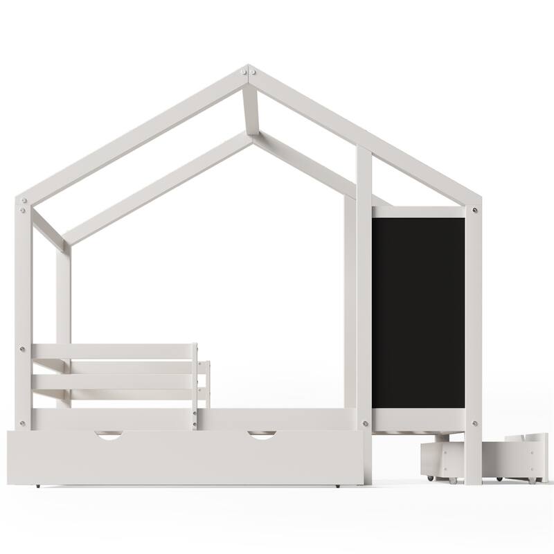 Merax Twin House Bed with Blackboard and Drawers, Two assembly options
