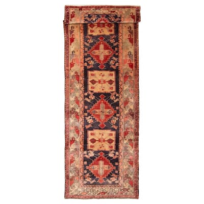 ECARPETGALLERY Hand-knotted Konya Anatolian Dark Navy Wool Rug - 4' 2" x 12' 5"