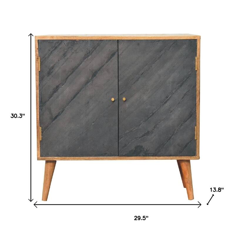 HomeRoots 30" Brown and Gray Solid Wood And Inlaid Slate Accent Cabinet With Two Doors