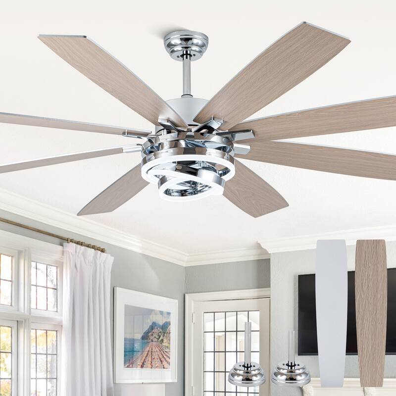 Cusp Barn 52"/72" Modern Large Dimmable LED Ceiling Fan with Lights and Remote, Reversible 8-Blade DC Motor DIY Shape Chandelier