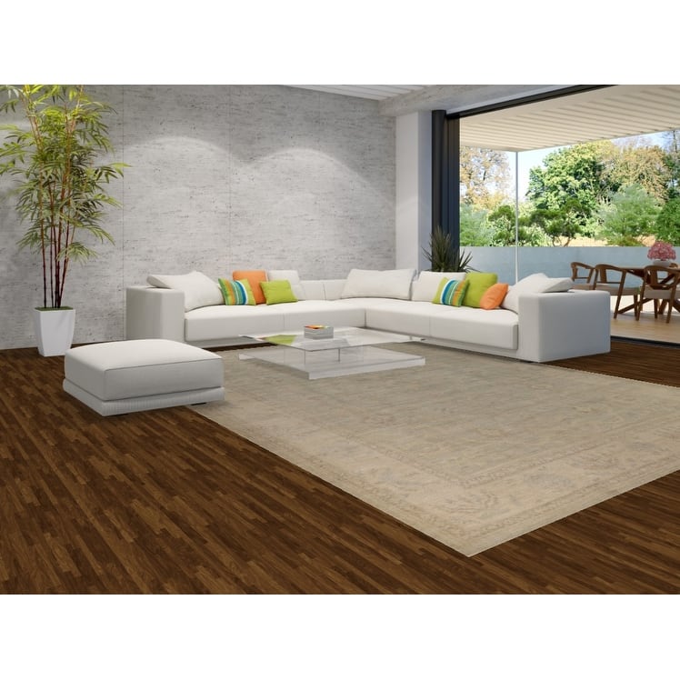 Vegetable Dye Oushak Turkish Large Rug Handmade Beige Wool Carpet - 10'0"x 13'9"