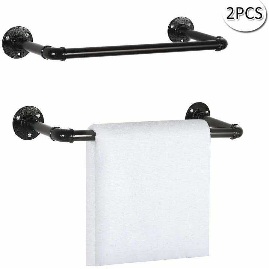 Towel Rack, Brushed Industrial Pipe Hanger Rack Set of 2