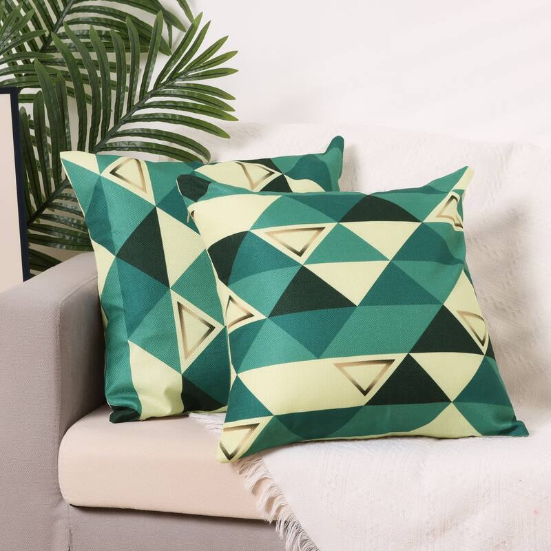 2 Packs of Geometric Triangle Printed Pillow Covers for Home Office - Green Triangle-3