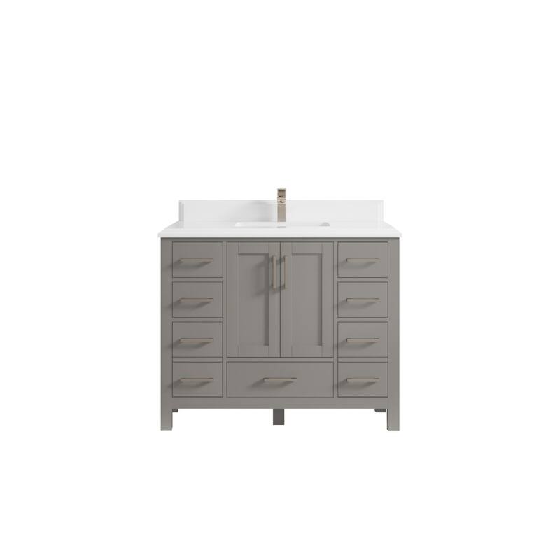 Willow Collections 42 in. W x 22 in. D Malibu Single Sink Bathroom Vanity with Countertop - 1.5" White Quartz - Elephant Skin Gray