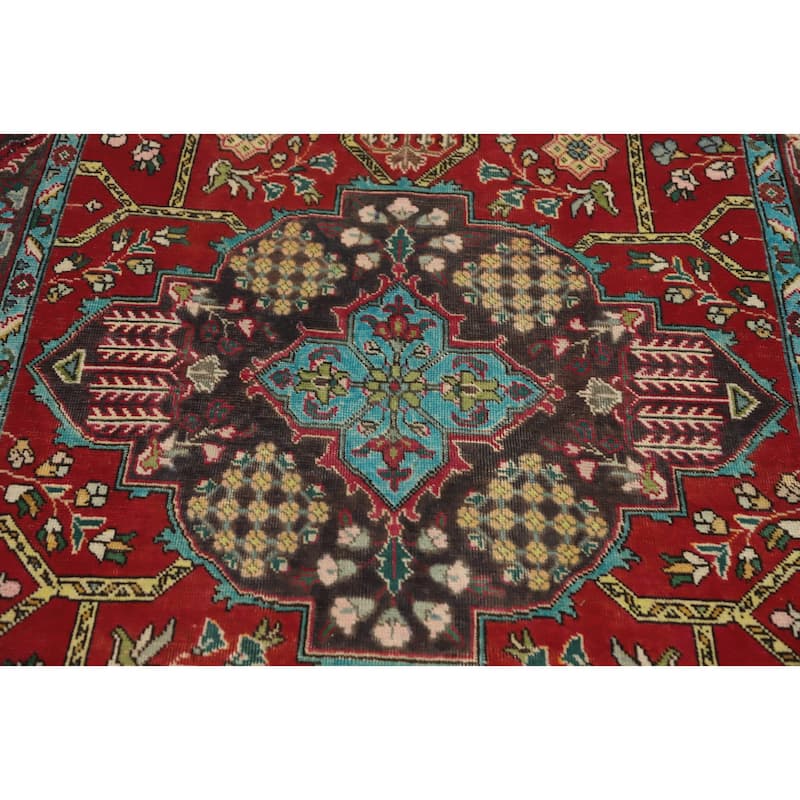 Hand Knotted Oriental 100% Wool Carpet Traditional Floral Red Tabriz Area Rug - 5' 11'' X 4' 6''