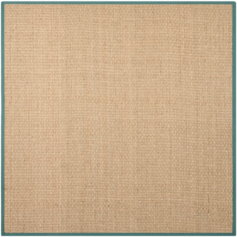 SAFAVIEH Natural Fiber Marina Basketweave Seagrass Rug - 8' x 8' Square - Natural/Light Blue