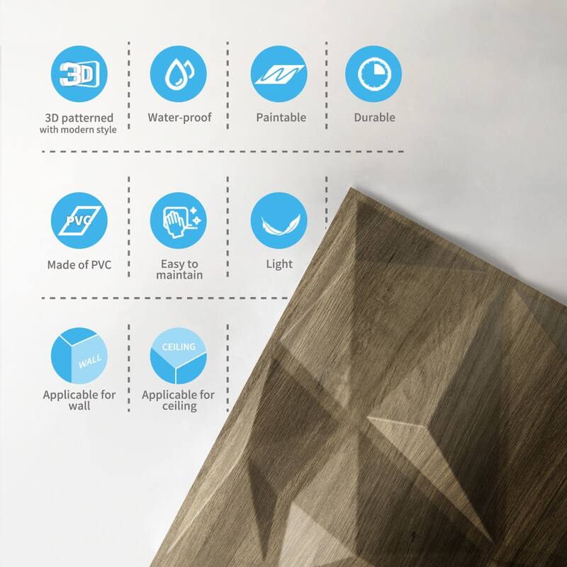 Art3d 3D Wall Panels PVC Diamond Design (32 Sq.Ft)