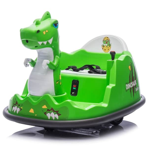 slide 2 of 9, 12V Kids Ride On Bumper Car W/Parents Control,Dinosaur Shape & Element Design Green
