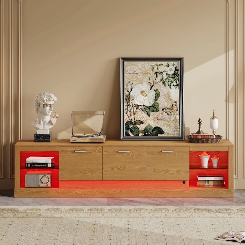 78'' Modern TV Stand with 6 Cabinets & 2 Open Compartments - Entertainment Center for TVs up to 90''