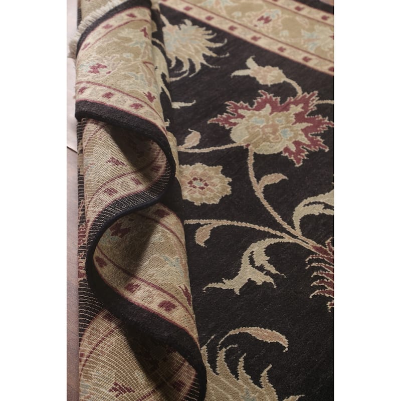 Black Floral Oushak Oriental Area Rug Hand-Knotted Wool Carpet - 5'5" x 7'9"