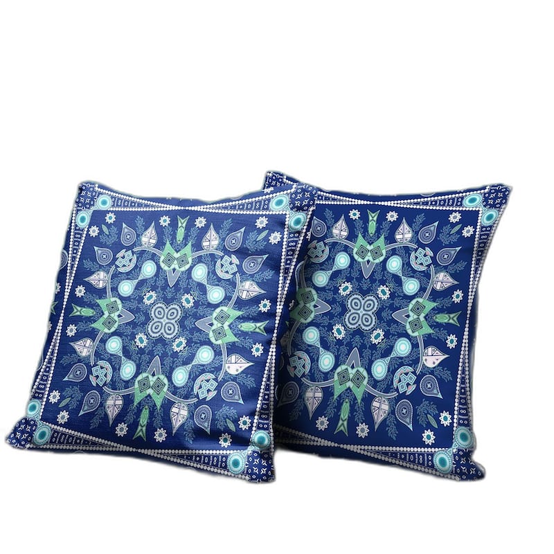 HomeRoots 16" x 16" Midnight Blue Blown Seam Paisley Indoor Outdoor Throw Pillow - 16.00' X '5.00' X '16.00