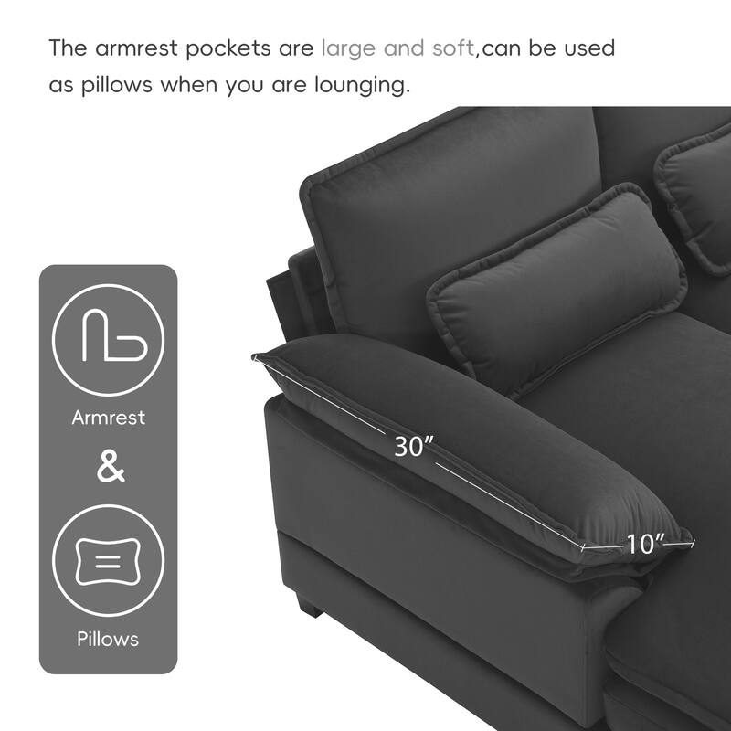 Modular U-shaped Sectional Sofa with 4 Waist Pillows, 6-Seat Upholstered Sofa with Chaise Lounge, Oversized Velvet Cloud Sofa