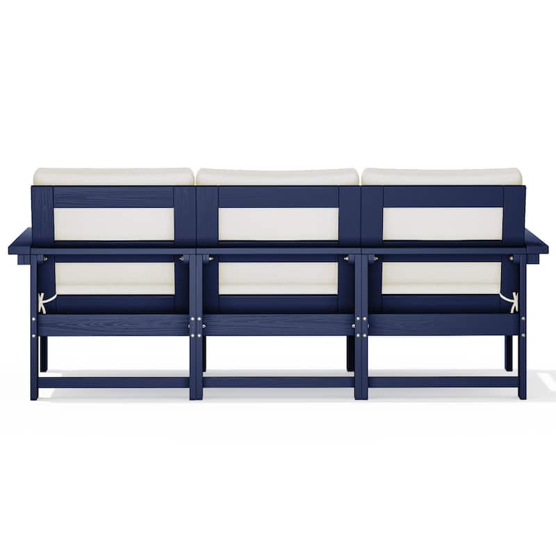 Outdoor Patio HDPE 3-Seat Sofa, 3 Removable Cushions Included