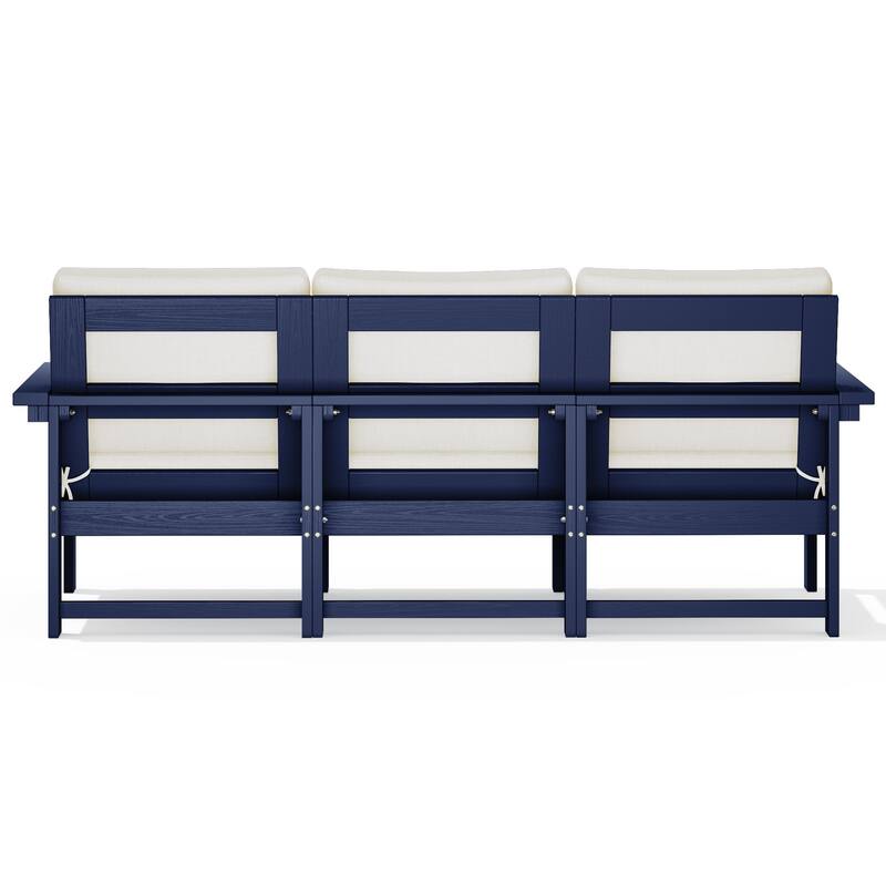 Outdoor Patio HDPE 3-Seat Sofa and Coffee Table Set, Removable Cushions Included