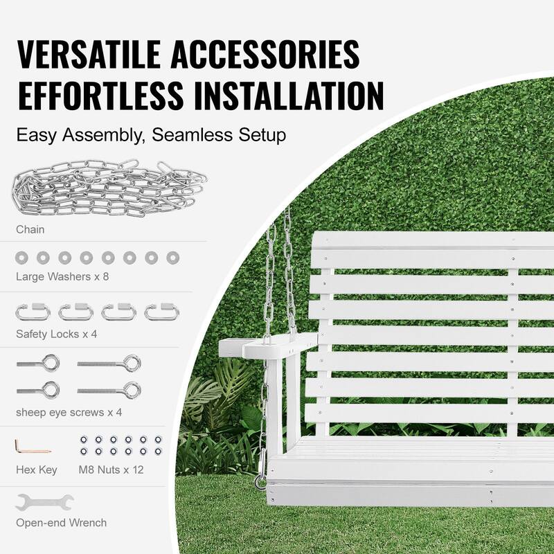 White Cedar Wood Porch Swing with Steel Chains and Cup Holders - 67” L x 28” W x 23.6” H