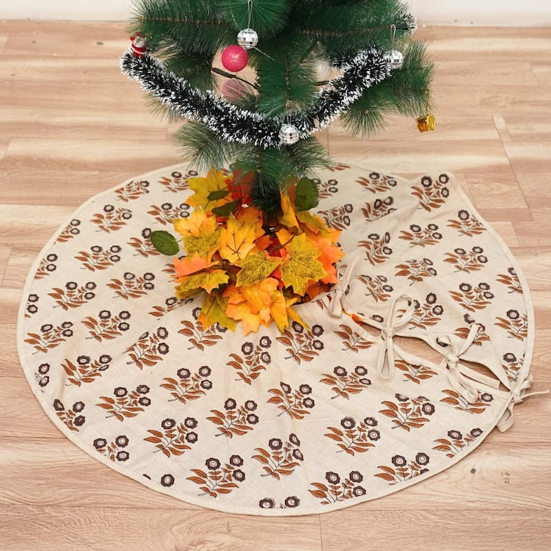 Fabdivine Block Print Linen Blend Home Decor Christmas Tree Skrit