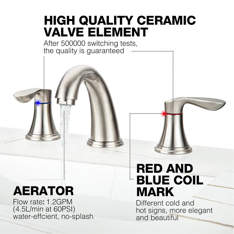 2 Pcs Bathroom Sink Faucet 3 Hole with Stainless Steel Pop up Drain and cUPC Hose, Brushed Silver - 3.59x3.59x7.87in