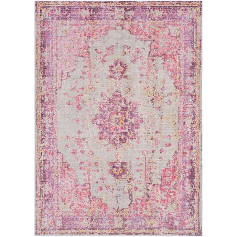 Vintage Distressed Oriental Pink Area Rug - 3'11" x 5'11"
