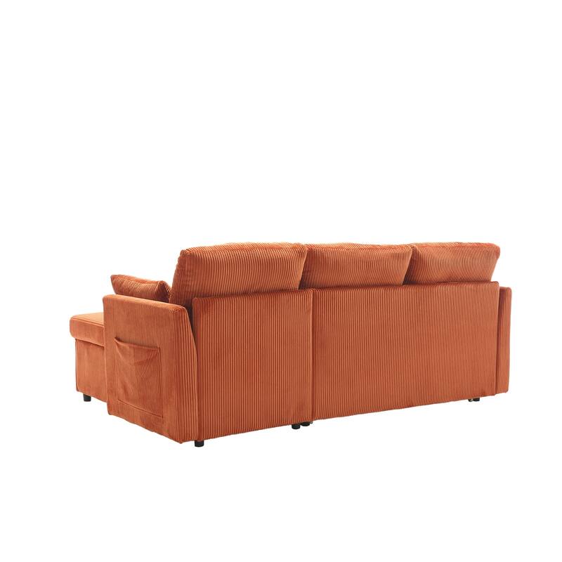 Orange 81.1'' L-Shaped 3-Seater Sofa with Reversible Chaise Lounge and Storage, Plush Velvet Sleeper for Living Room