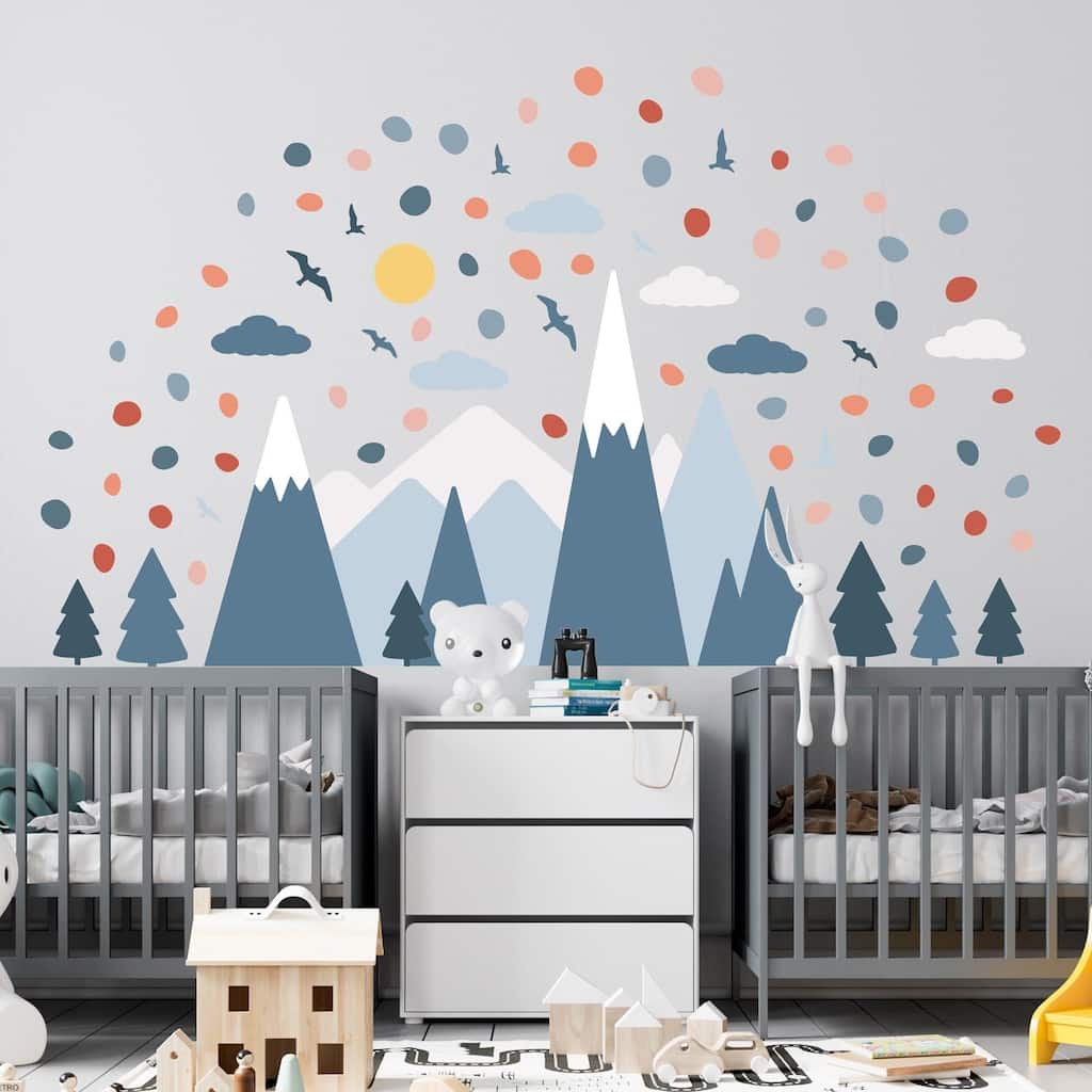Blue Mountains and Dalmatian Dots Nursery Kids Room Wall Stickers Decorations Decals DIY
