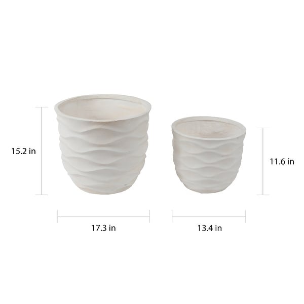 Kayu 2-piece Wavy Design White MgO Planters by Havenside Home