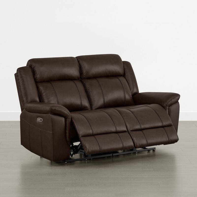 Spruce & Spring Genuine Leather Power Reclining Sofa with Optional Console & Flip-Down Table