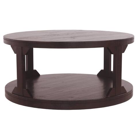 18" Round Wooden Cocktail Table with Bottom Shelf, Brown