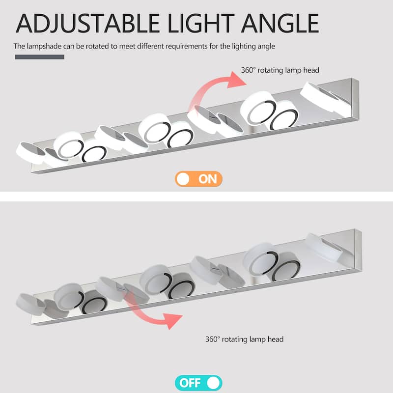 52" Modern 7-Light LED Vanity Light Fixture - Chrome Finish with Acrylic Light Shades - Energy-Efficient Bathroom Wall