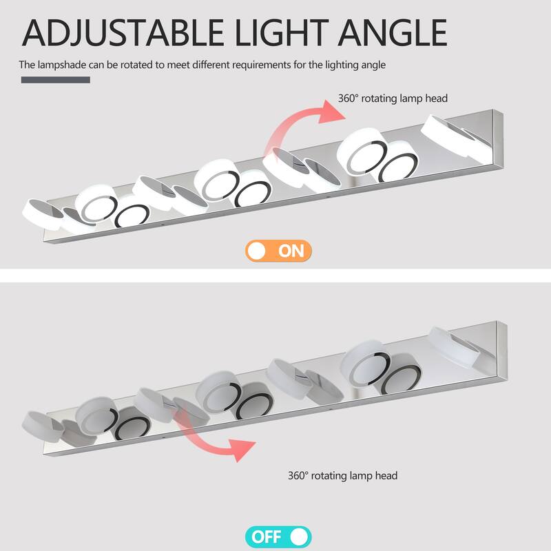 52" Modern 7-Light LED Vanity Light Fixture - with Acrylic Light Shades - Energy-Efficient Bathroom Wall Sconce