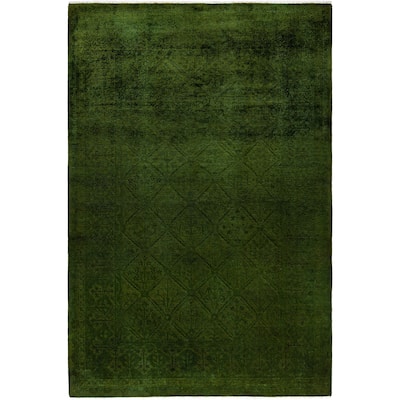 Overdyed One-of-a-Kind Hand-Knotted Area Rug - Green - 5' 3" x 7' 8"