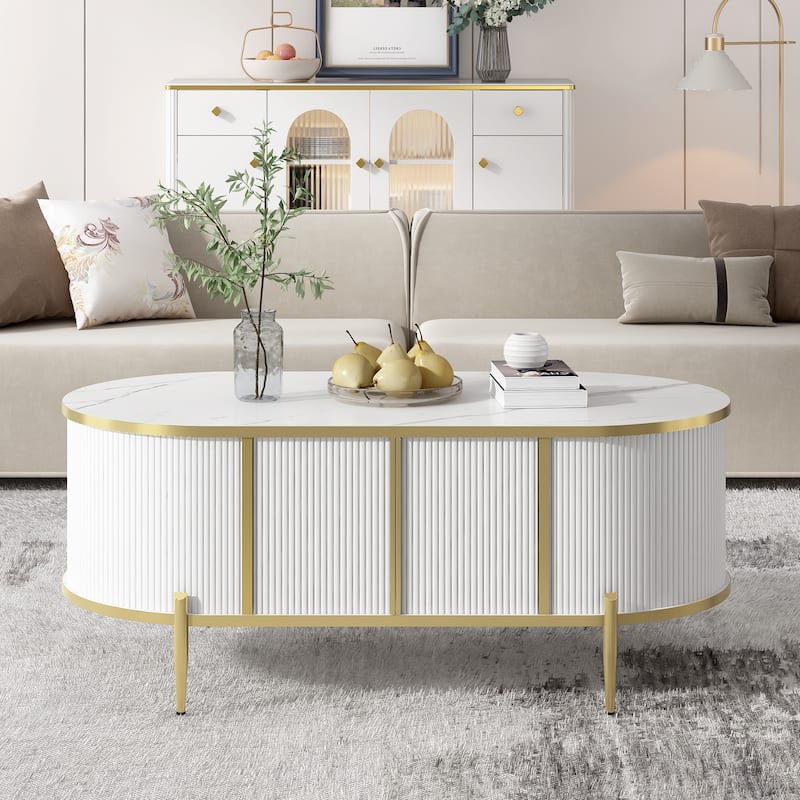 Modern Luxury Oval Shaped Fluted Coffee Table - 47.2'' D x 23.8" W x 19.2" H