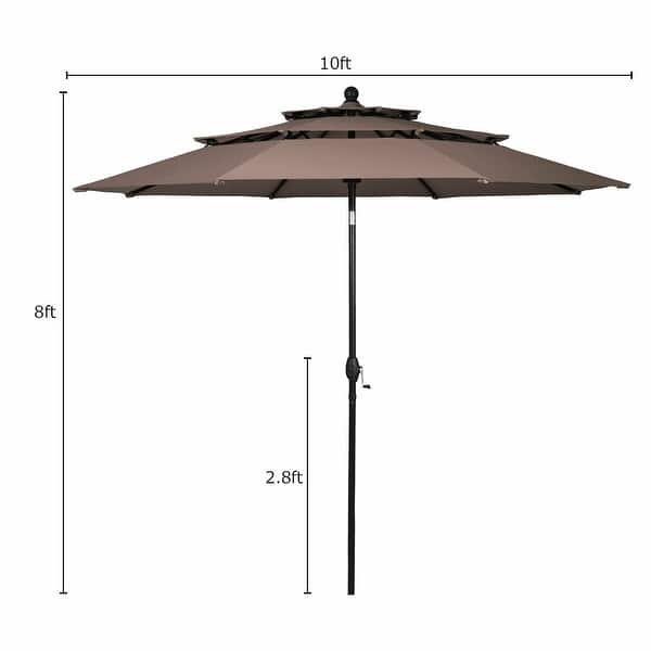 dimension image slide 5 of 7, Gymax 10ft 3 Tier Patio Market Umbrella Aluminum Sunshade Shelter