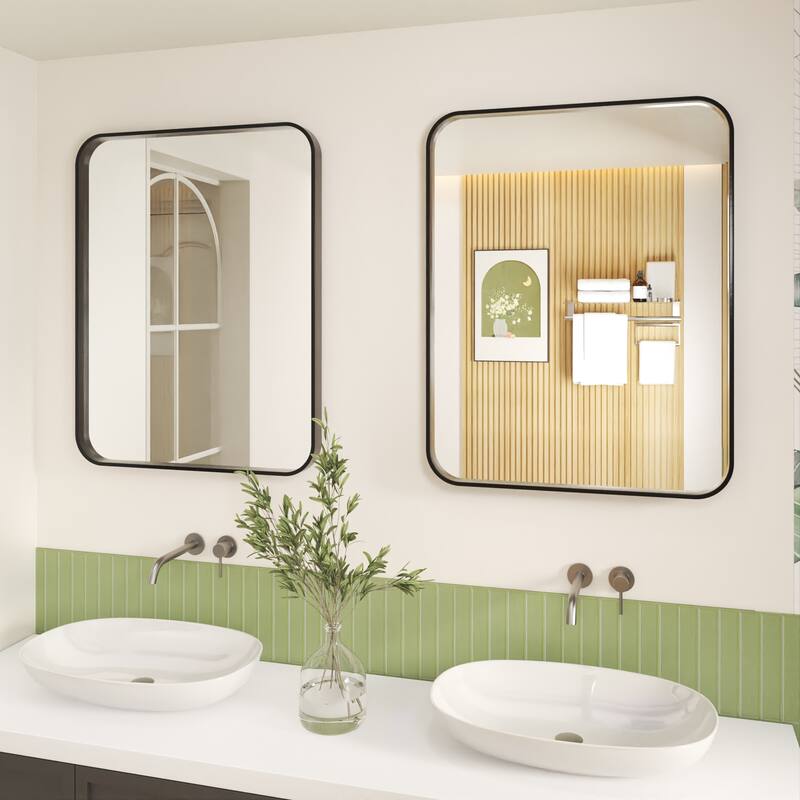 Organnice Rectangular Aluminum Frame Vanity Bathroom Mirror with Clear Glass