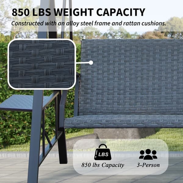 Domi 3-Seat Patio Swing with Adjustable PC Roof and Woven Seats