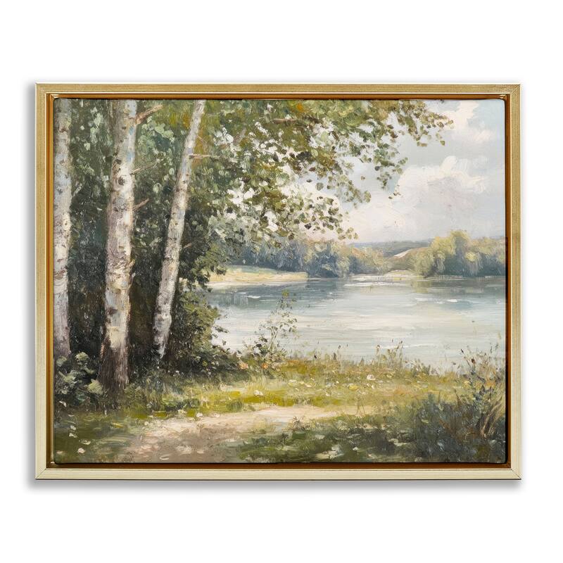 Stupell Place To Relax Lake View Framed Floater Canvas Wall Art Design By Petal Prints Design - 31 x 25 - Gold