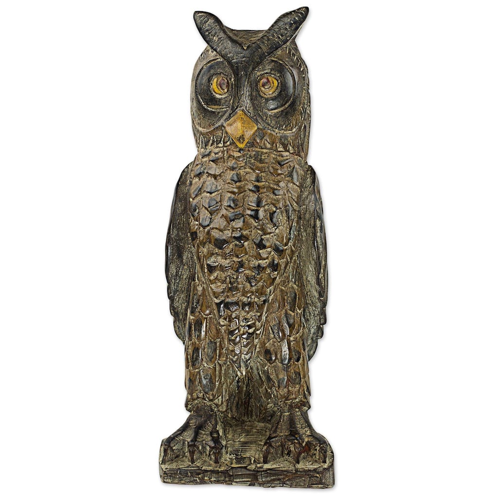 Handmade Watchful Owl Wood sculpture (Ghana) - 51 x 18 x 13
