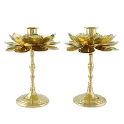 Handmade Large Luminous Lotus Brass candlesticks (Thailand)