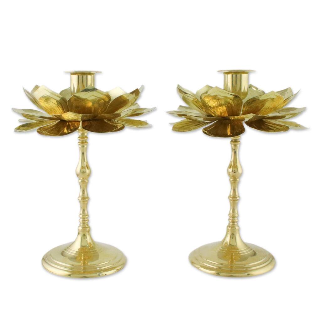 Handmade Large Luminous Lotus Brass candlesticks (Thailand)