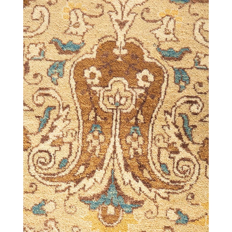 Overton Hand Knotted Wool Vintage Inspired Traditional Mogul Yellow Area Rug - 10' 3" x 14' 1"