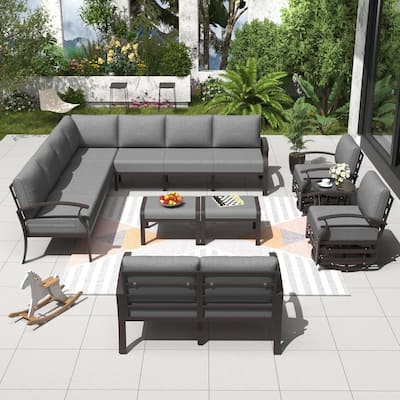 Aluminum Corner Sofa Set, Patio Outdoor Combination Sofa Set with Armrests and Foot Rests