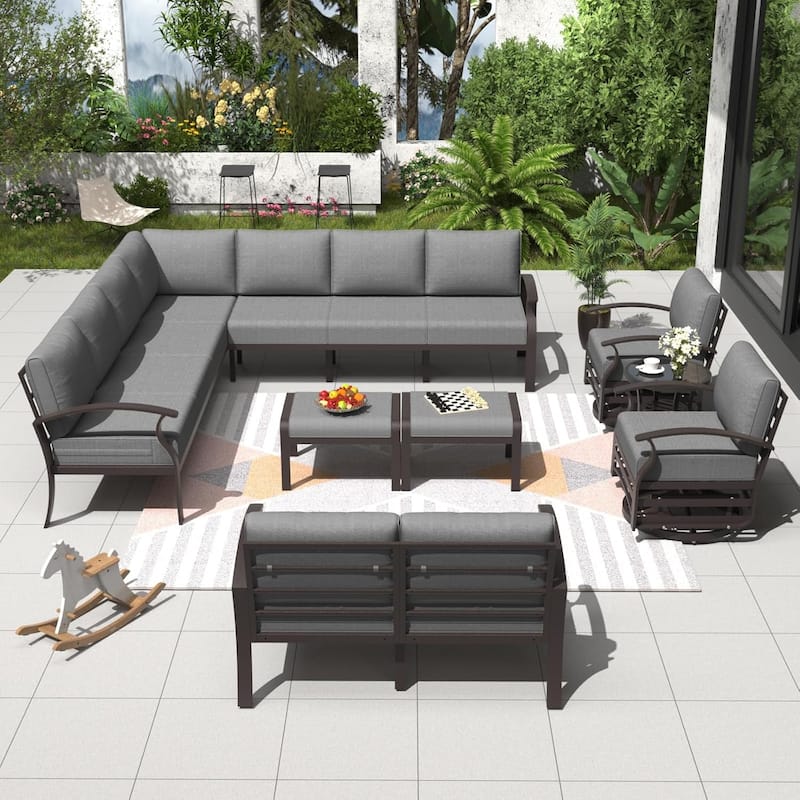 Kullavik Aluminum Corner Sofa Set, Patio Outdoor Sectional Sofa Set with Armrests and Footrests