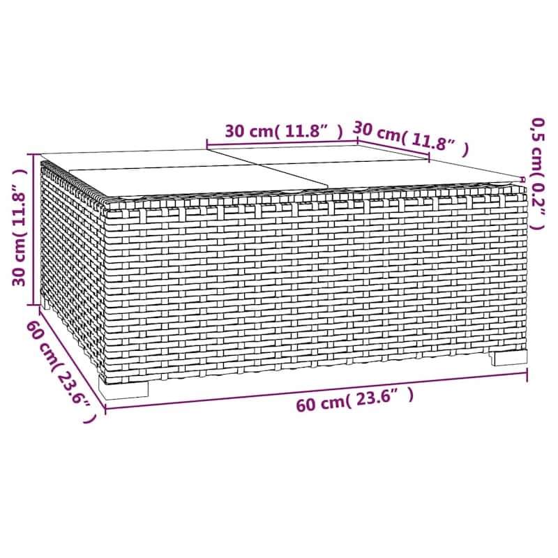 vidaXL Patio Lounge Set with Cushions Brown Poly Rattan - 27.6" x 27.6" x 24" - 27.6" x 27.6" x 24"