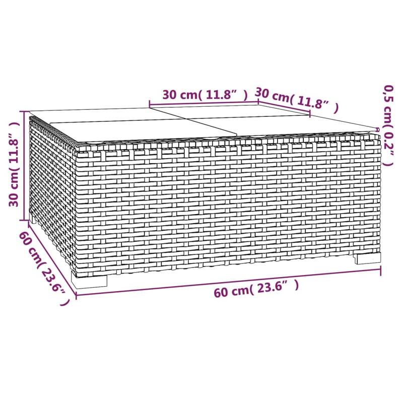 vidaXL Patio Lounge Set with Cushions Brown Poly Rattan - 27.6" x 27.6" x 24" - 27.6" x 27.6" x 24"