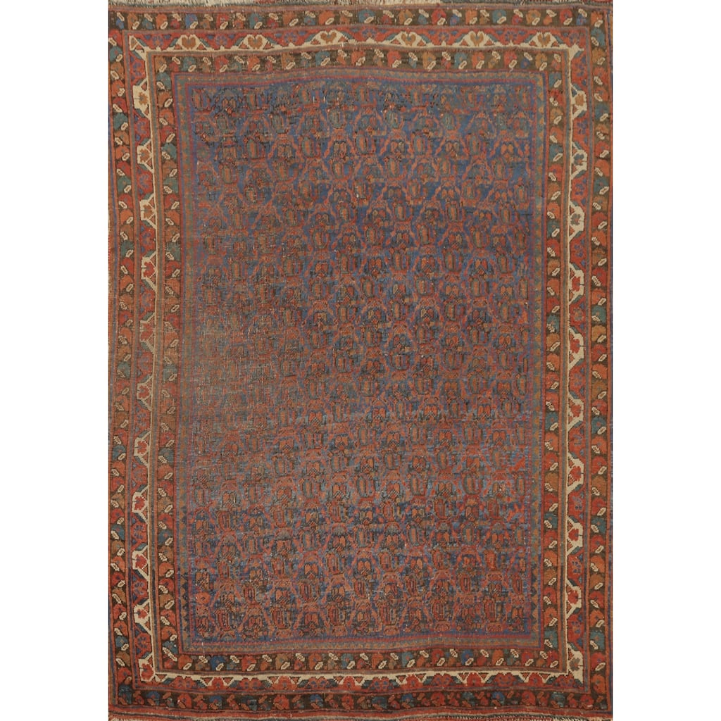 Hand Knotted Oriental 100% Wool Carpet Traditional All-Over Navy Blue & Blues Bidjar Area Rug - 5' 9'' X 4' 0''