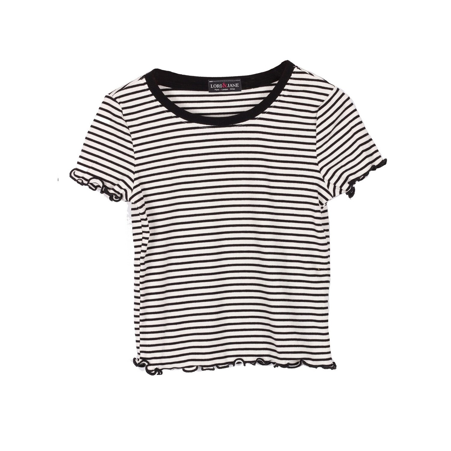 Shop Lori Jane Girls White Black Stripe Curly Edge Casual Crop