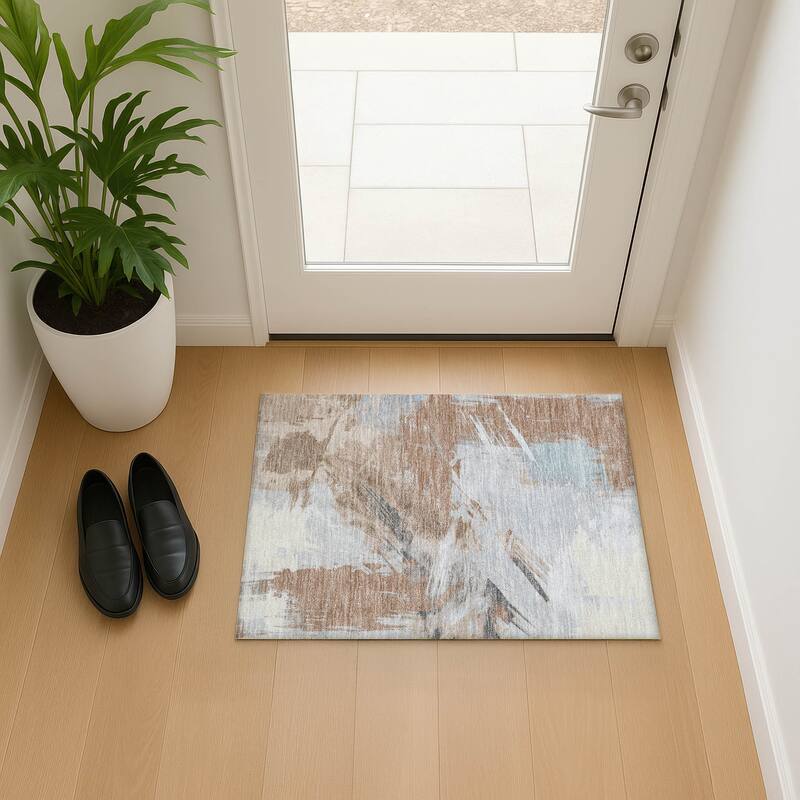 Premium Washable Super Soft Modern Brushstrokes Mayfield Rug - Paprika - 1'8" x 2'6"